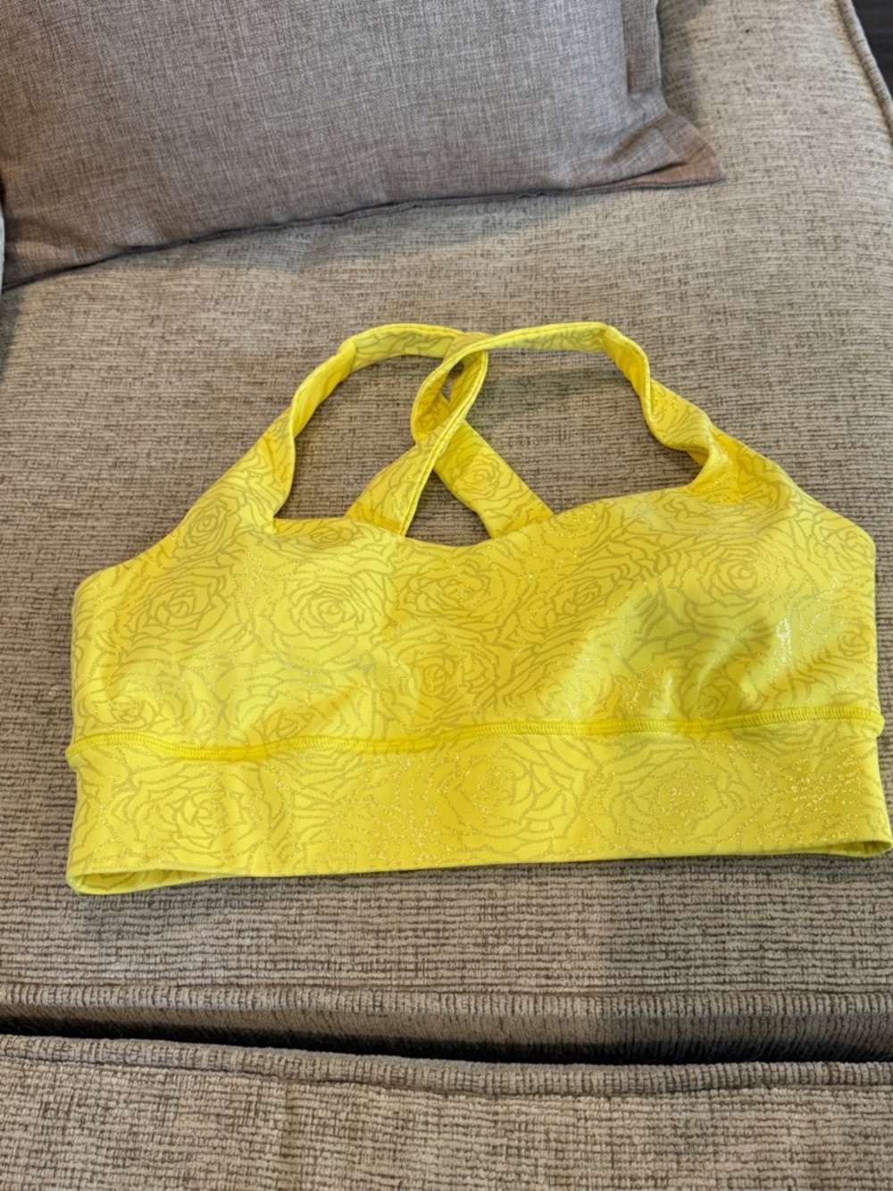 Yellow Belle Floral-Textured Crossback Sports Bra